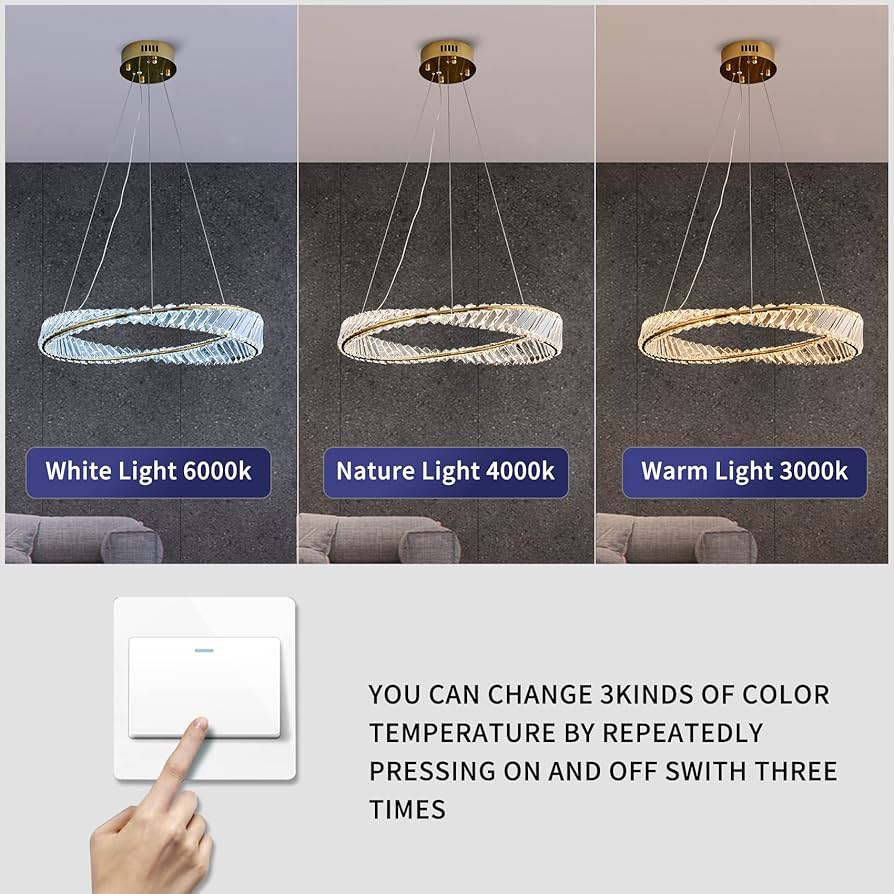 DZZIT Modern Crystal Chandelier, 3000K 4000K 6000K Light